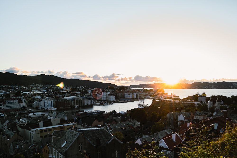 city with high rise buildings during sunset