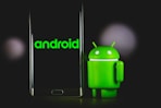 green frog iphone case beside black samsung android smartphone