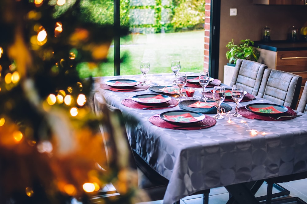 red ceramic plates on table