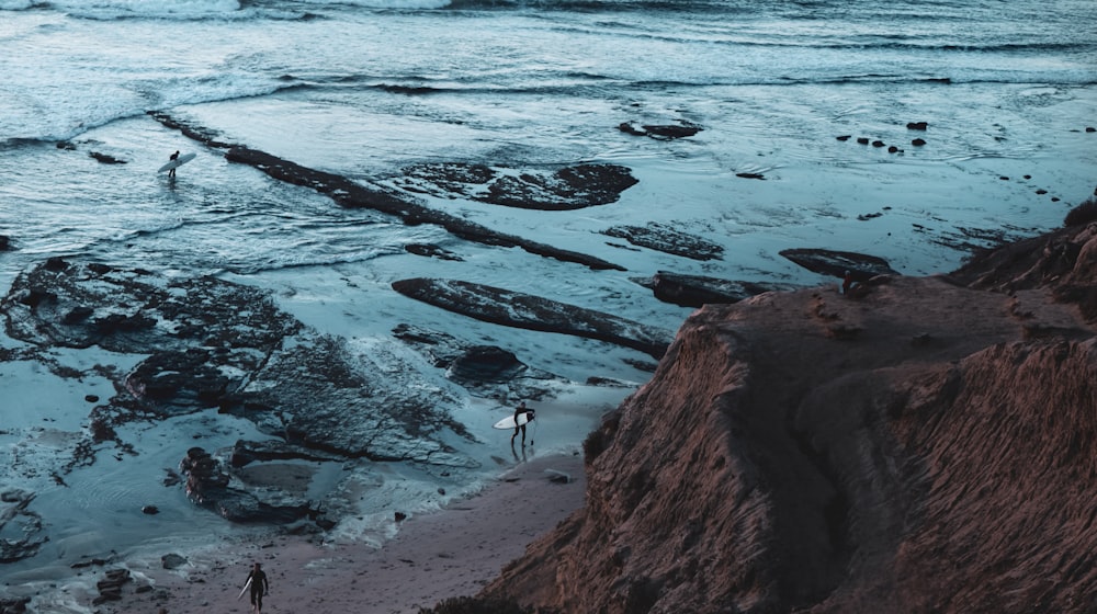 people walking on rocky shore during daytime