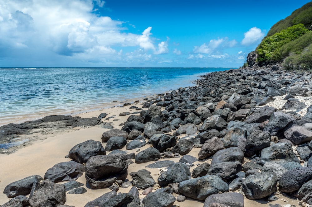 gray rocks on seashore during daytime