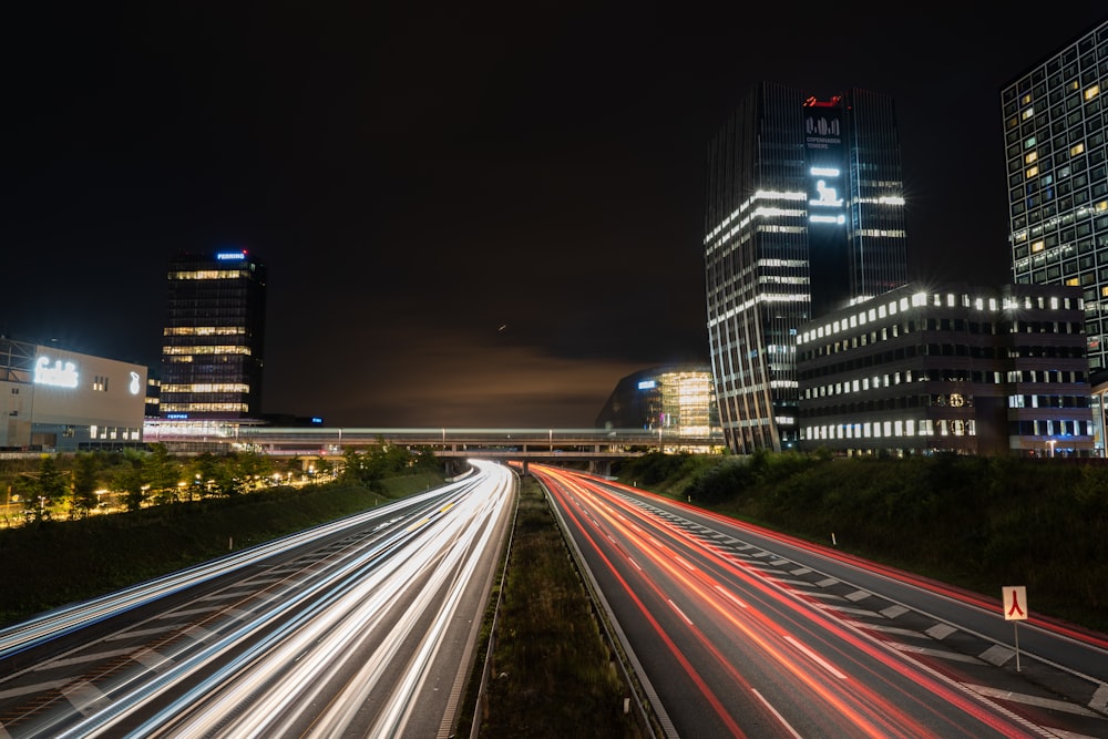 time lapse photography of city lights during night time