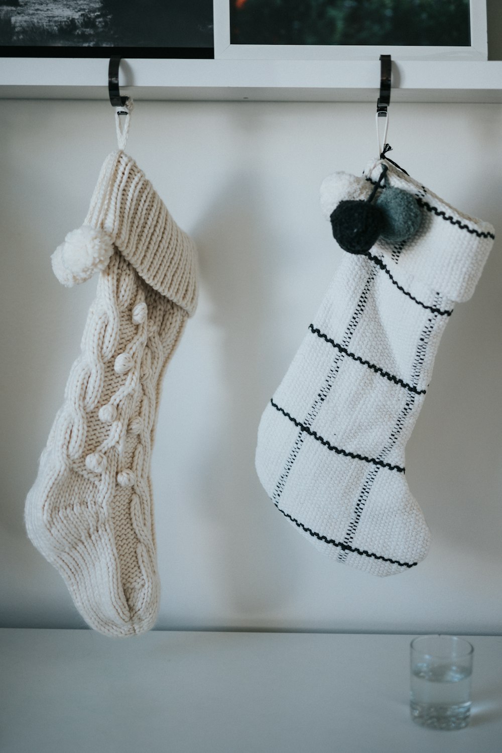 white knit socks on white table