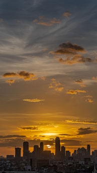 An inspirational image of a city skyline at sunset, symbolizing dreams and opportunities.