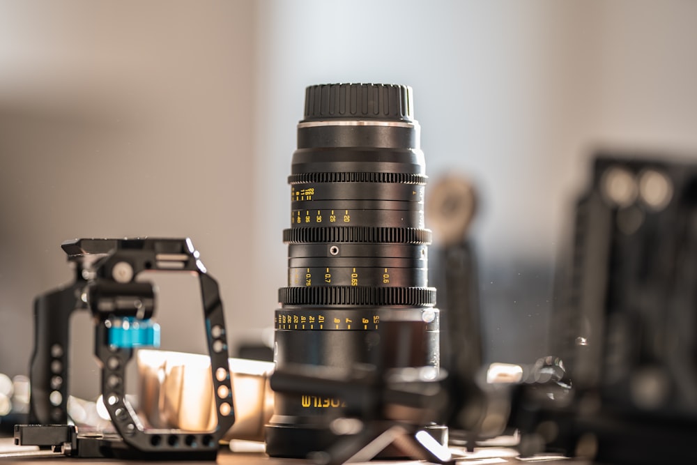 black and silver camera lens