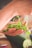 Close-up of hands holding fresh organic vegetables in a bright kitchen.