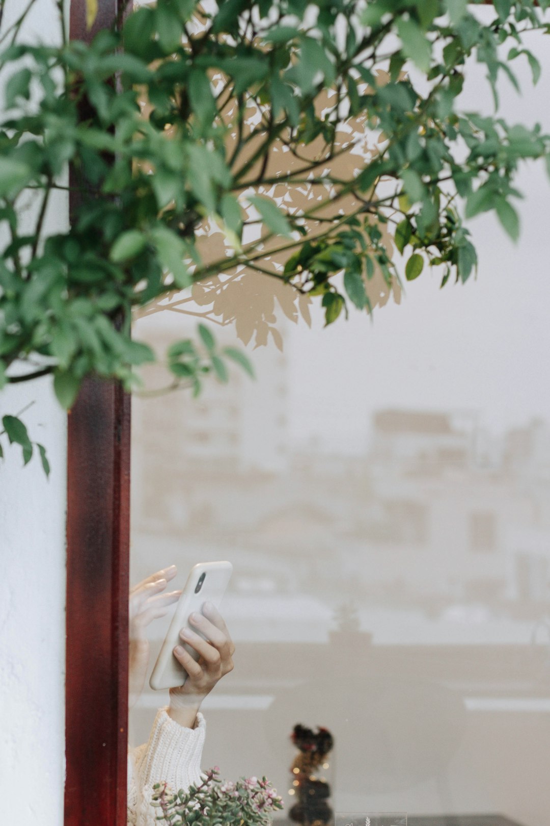 person reading book beside green plant