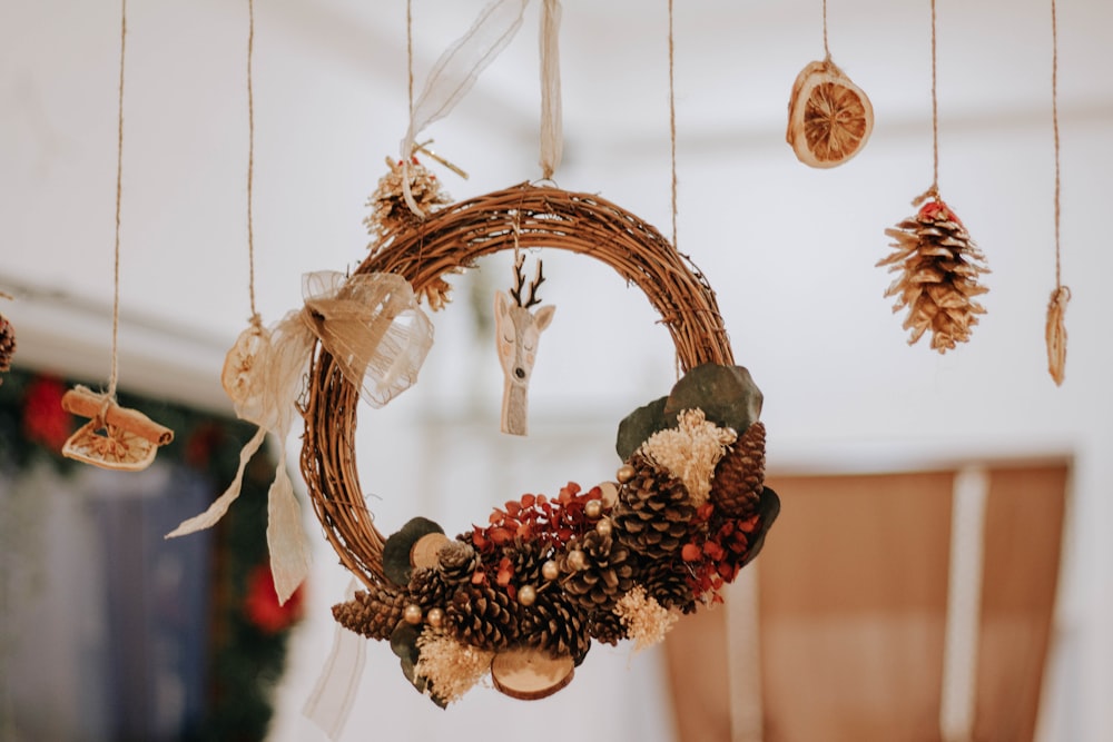 gold and red hanging decor