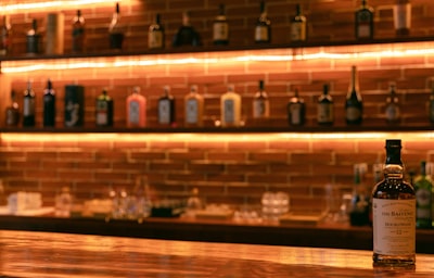 clear glass bottles on brown wooden shelf bar mitzvah zoom background
