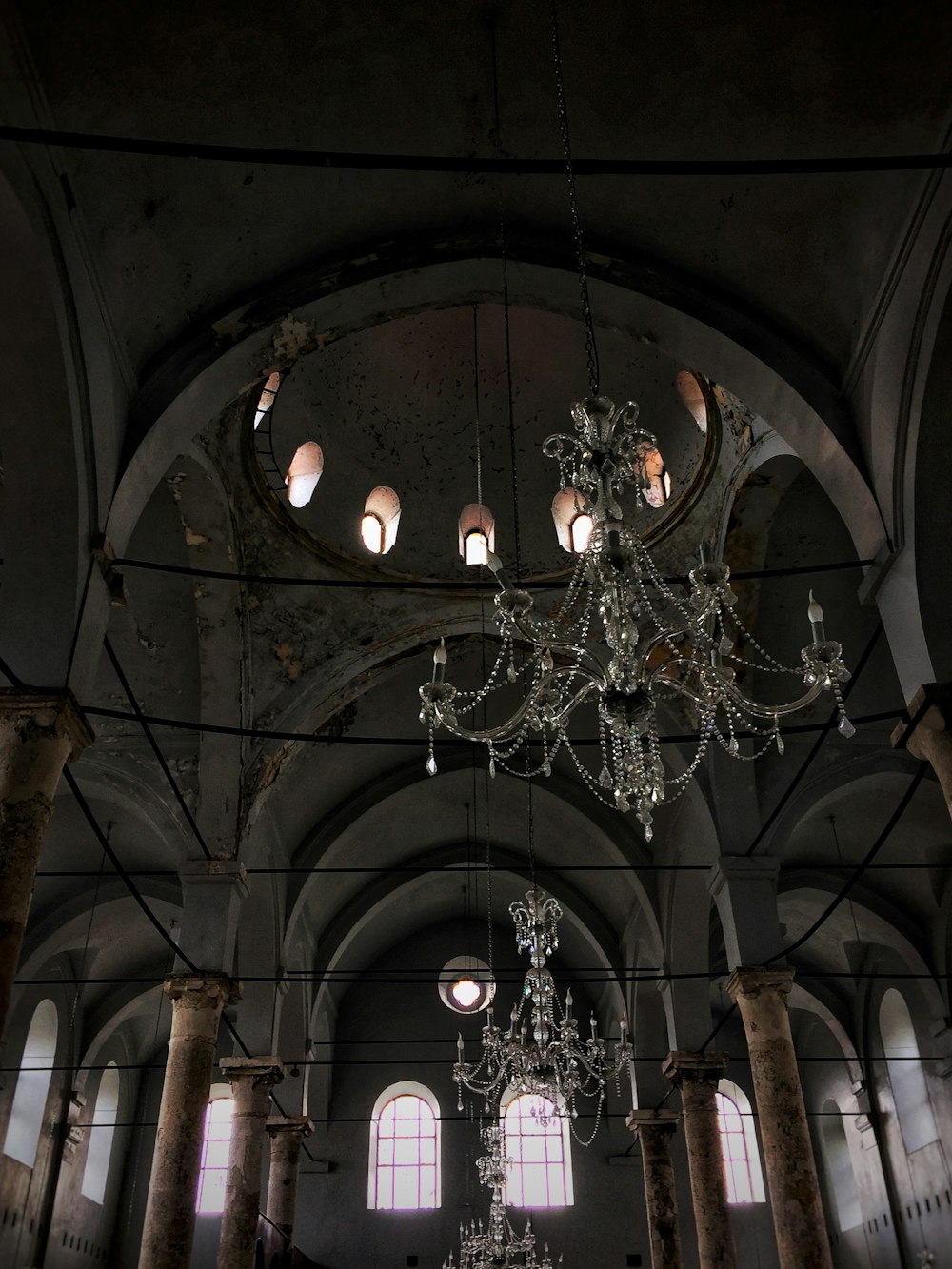 black and white uplight chandelier