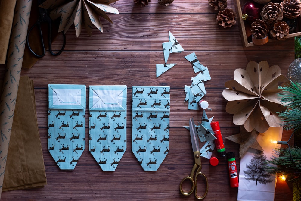 blue and white star print board game on brown wooden table