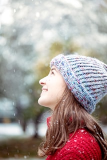 girl in blue knit cap