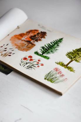 white green and red floral book