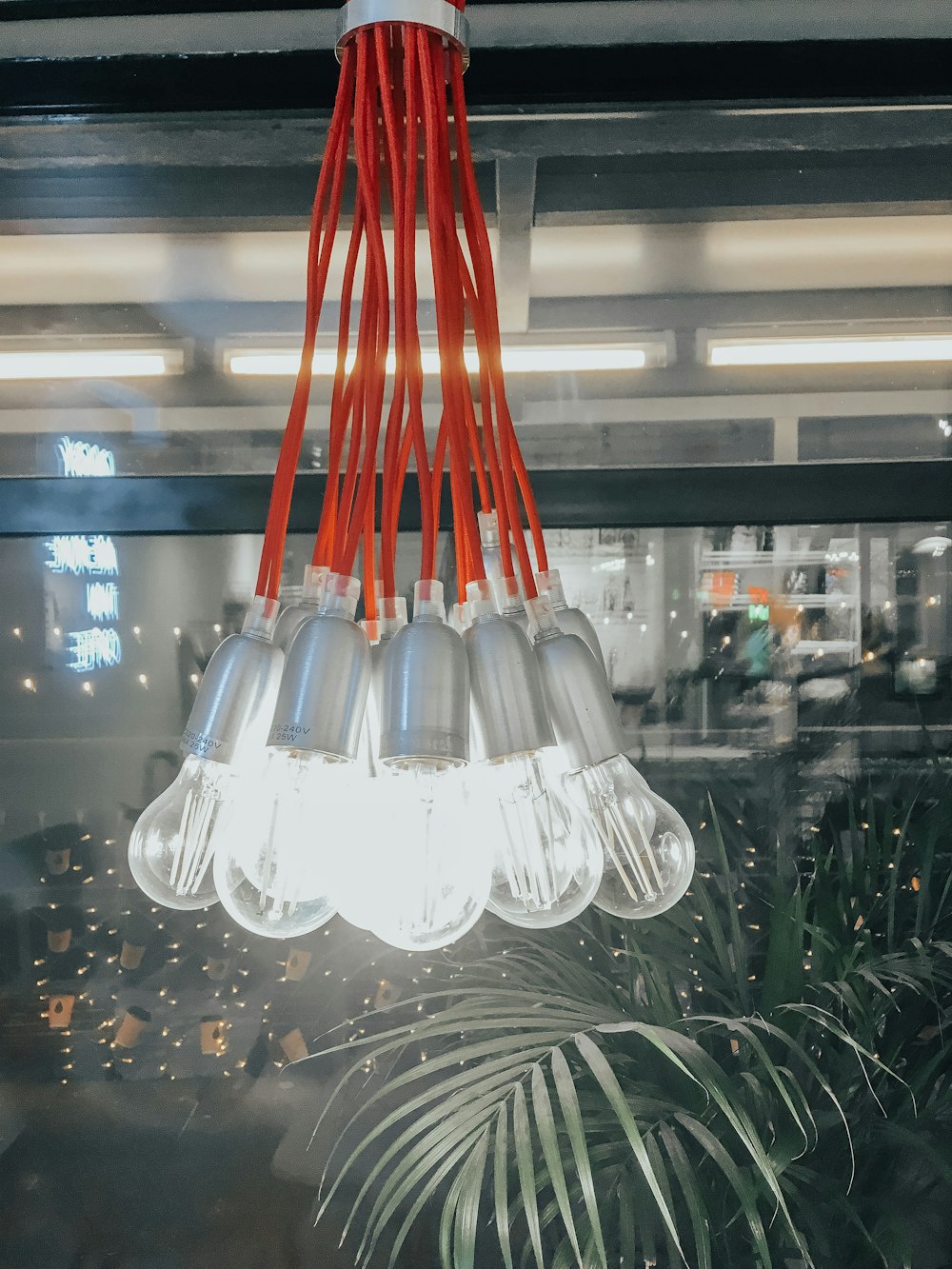 white and red pendant lamp