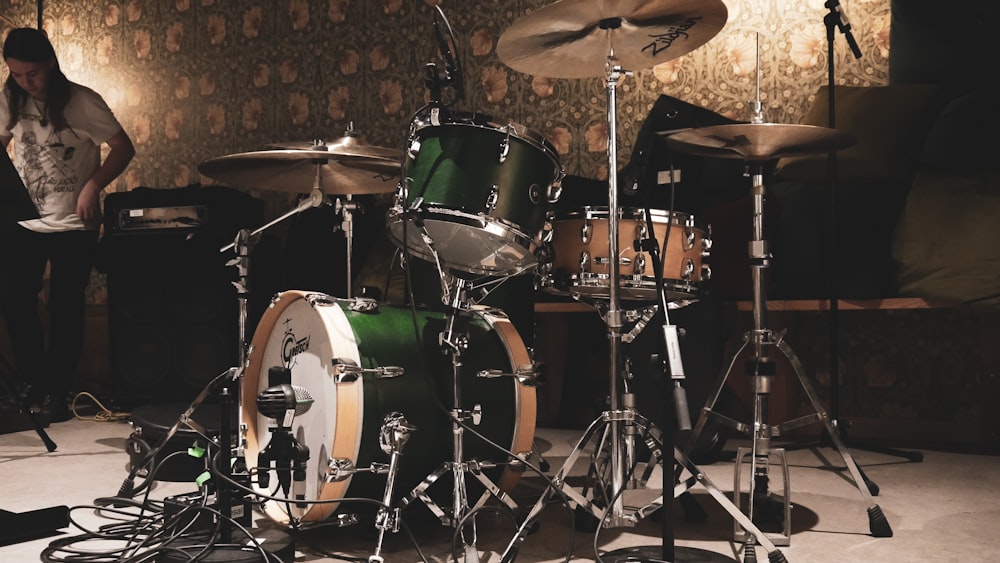 black and silver drum set