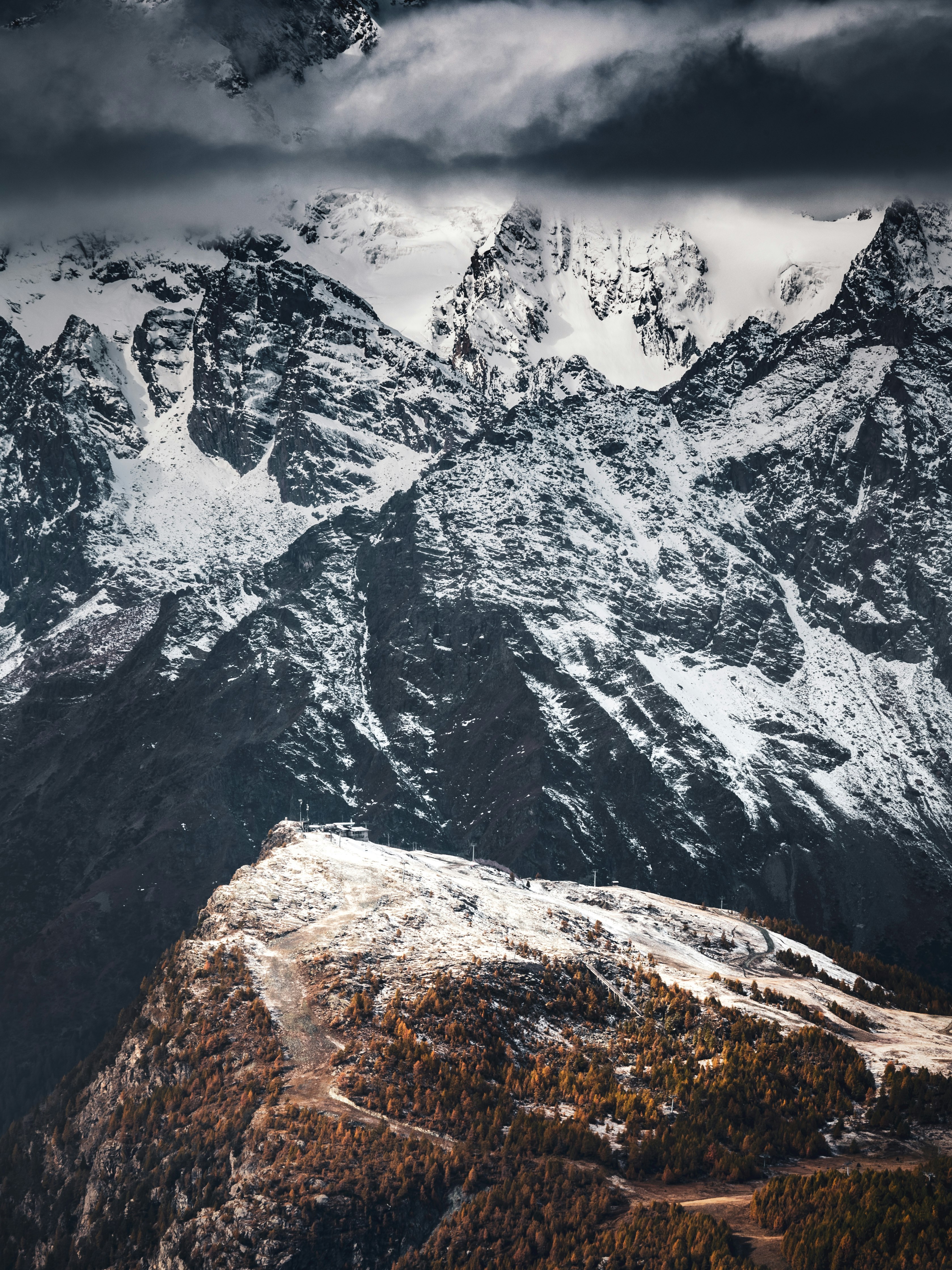 black and white mountain range