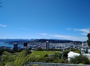 A vibrant aerial view of Amaravati city showcasing its green spaces and futuristic architecture under a clear blue sky.