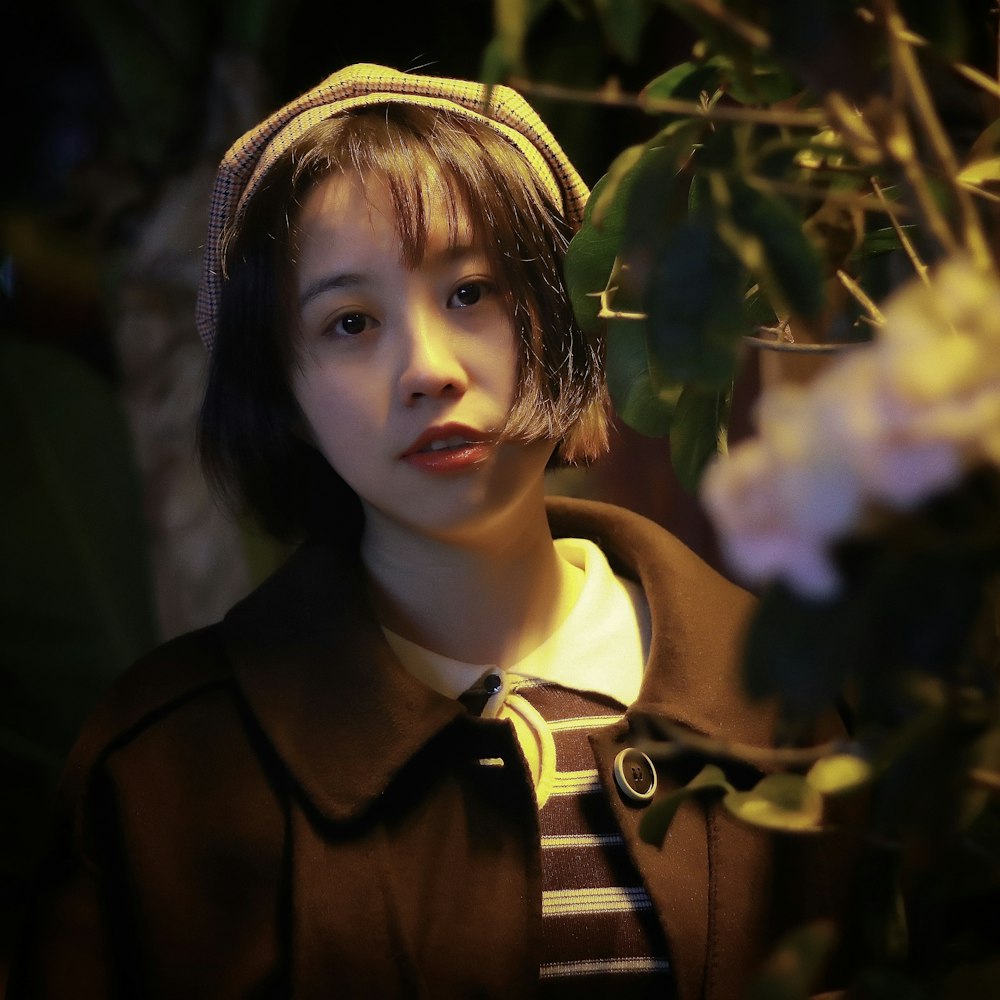 girl in brown and white stripe shirt