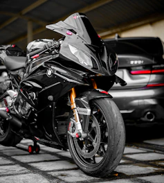 black and white sports bike
