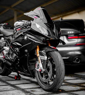 black and white sports bike