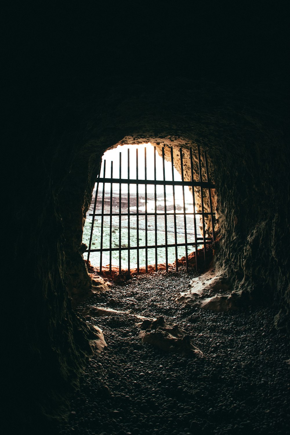 brown cave with black metal frame