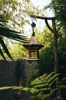 brown wooden hanging bird cage