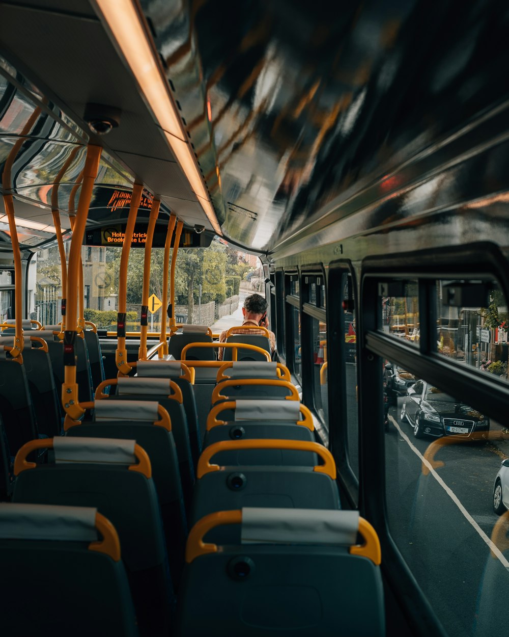 blue and black bus seats