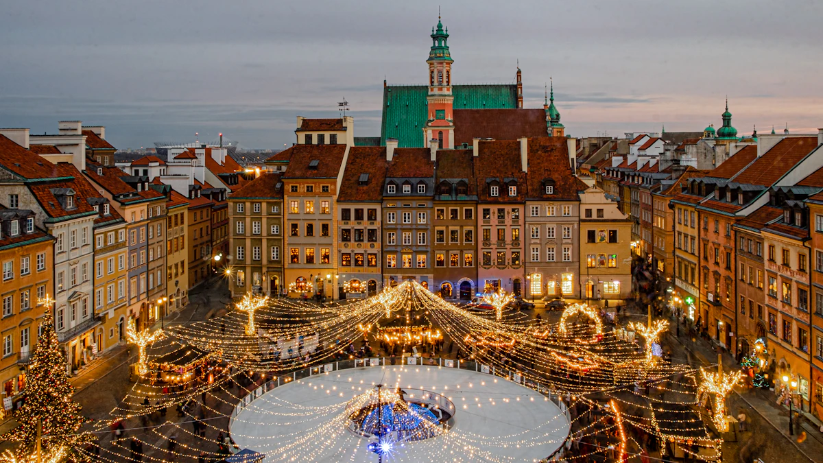 Warsaw Old Town at night, Poland