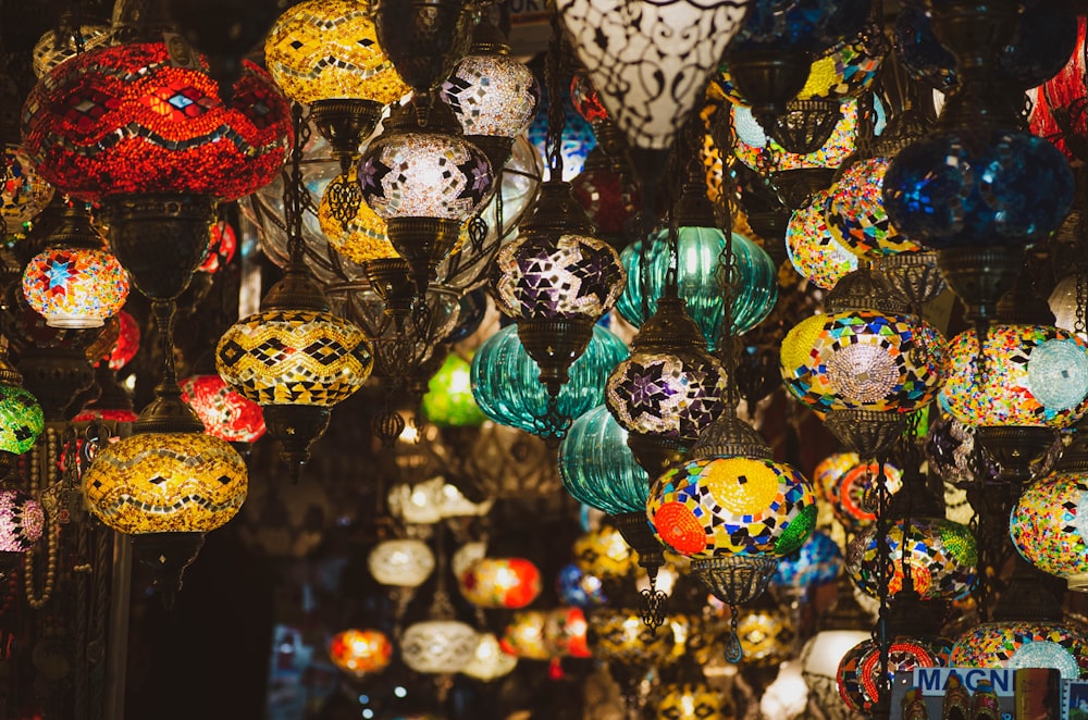 assorted color baubles on christmas tree