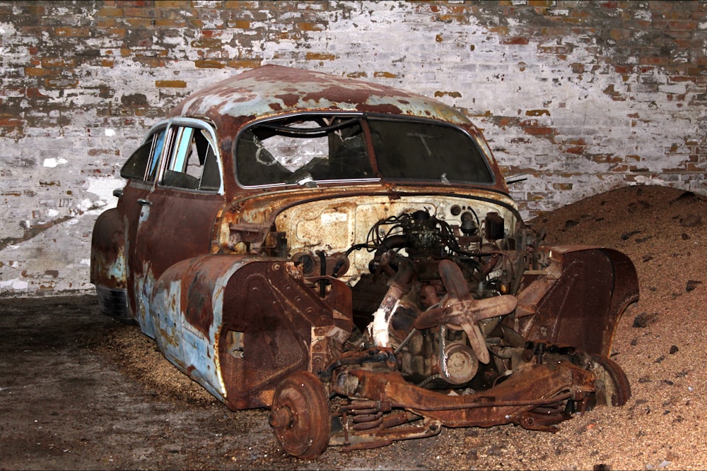 brown and white vintage car