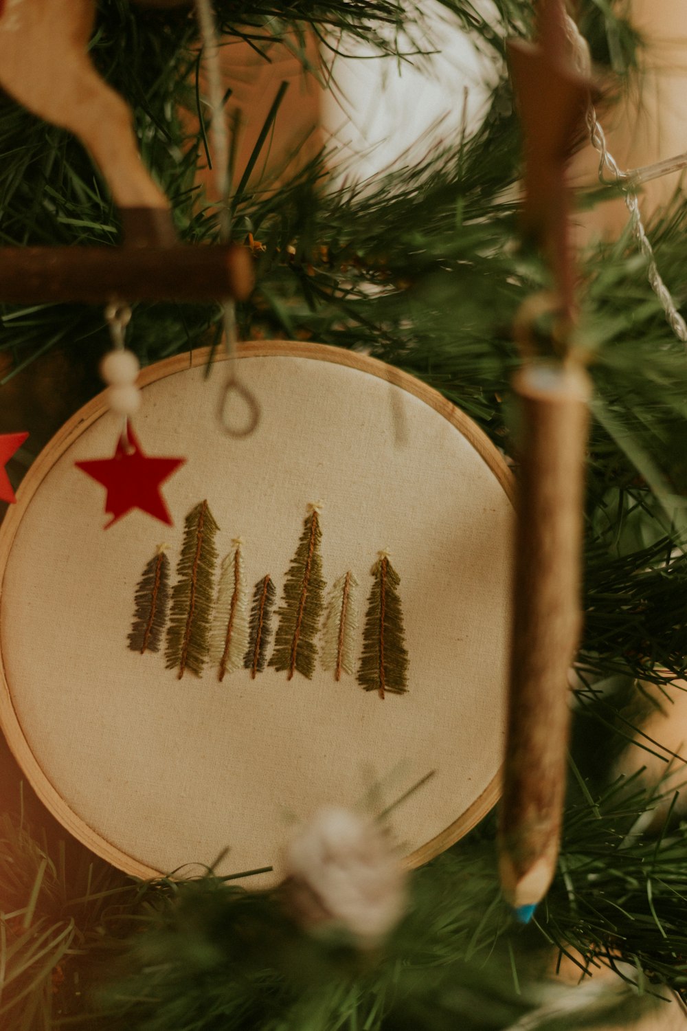 brown wooden round hanging ornament