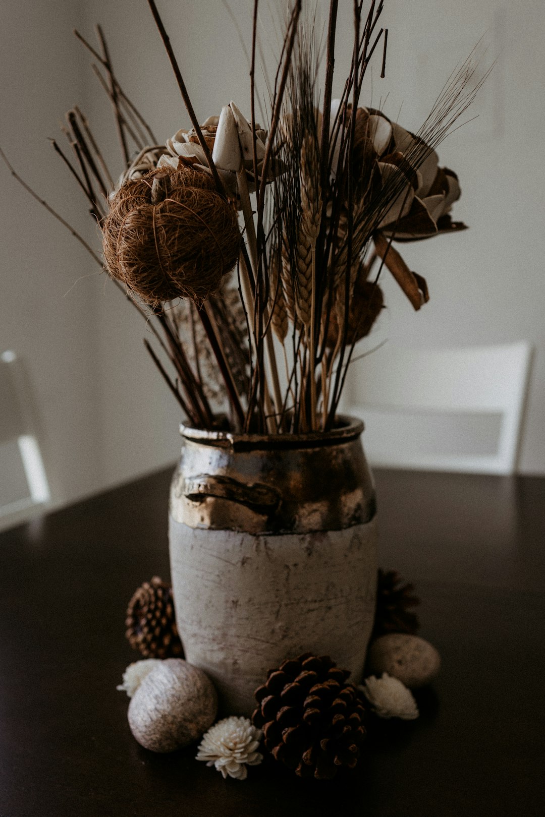 brown and white ceramic vase