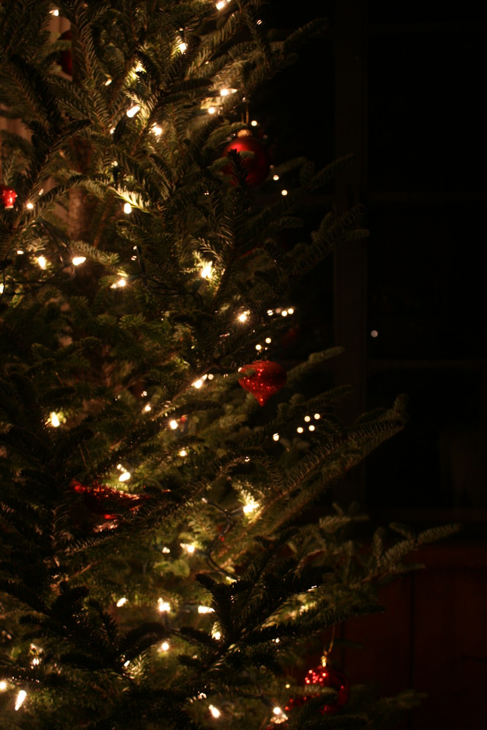 green christmas tree with red baubles