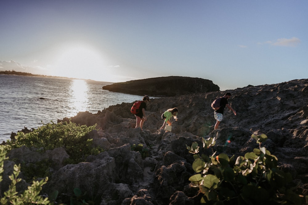 persone in piedi sulla costa rocciosa durante il giorno