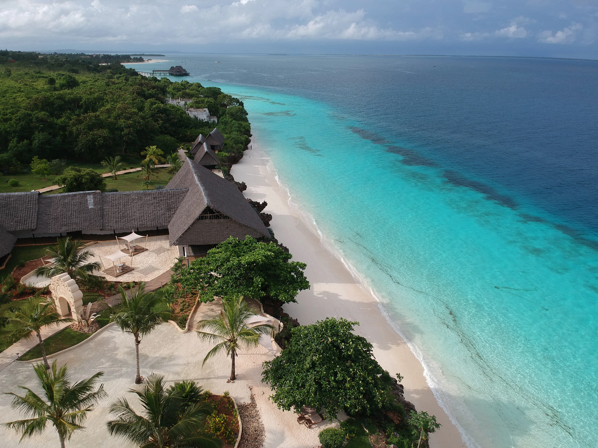 Aerial view of a Zanzibar beach and turquoise water