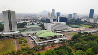 Aerial view of a green urban area with sustainable landscaping and eco-friendly infrastructure.