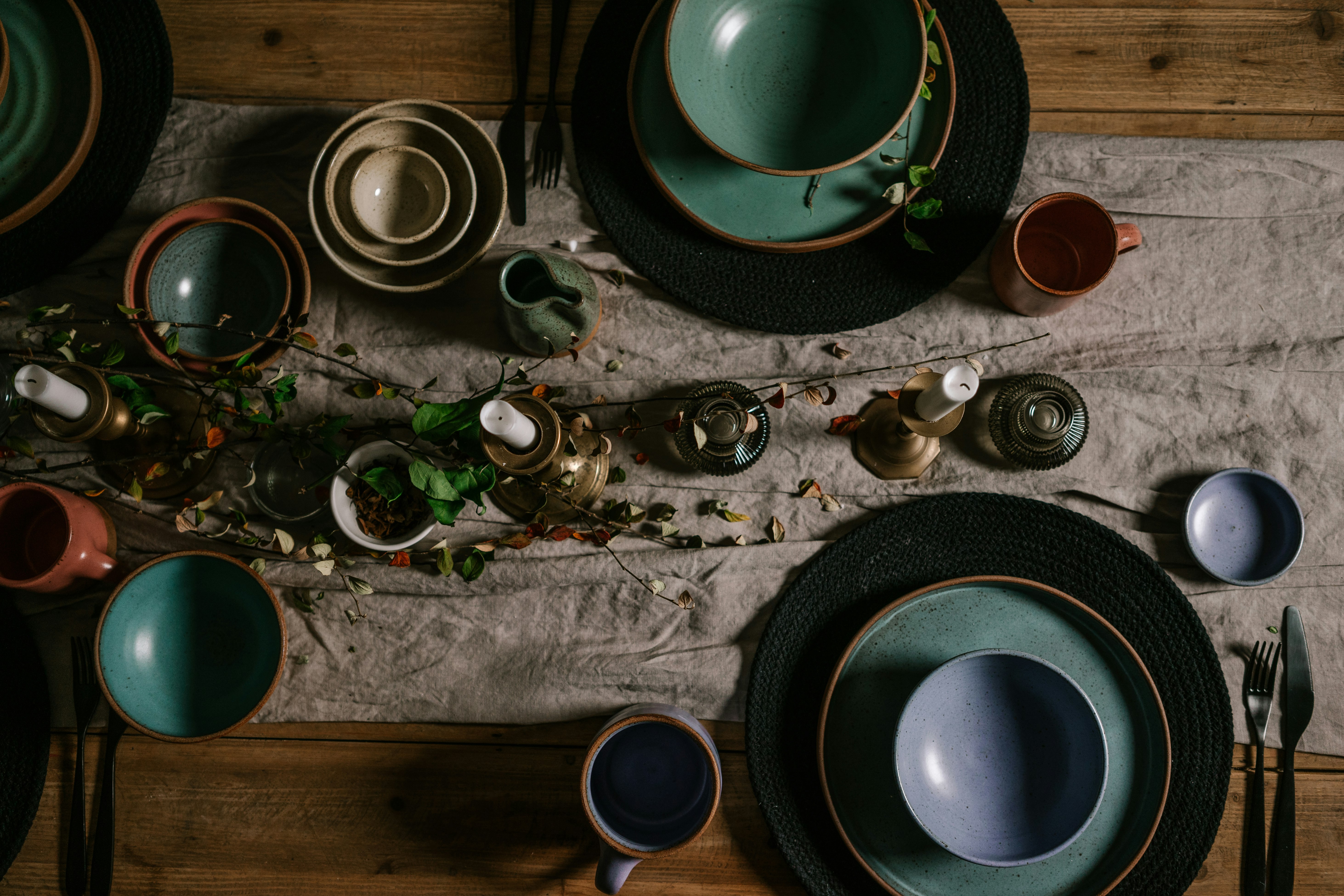 black and green round plate on table