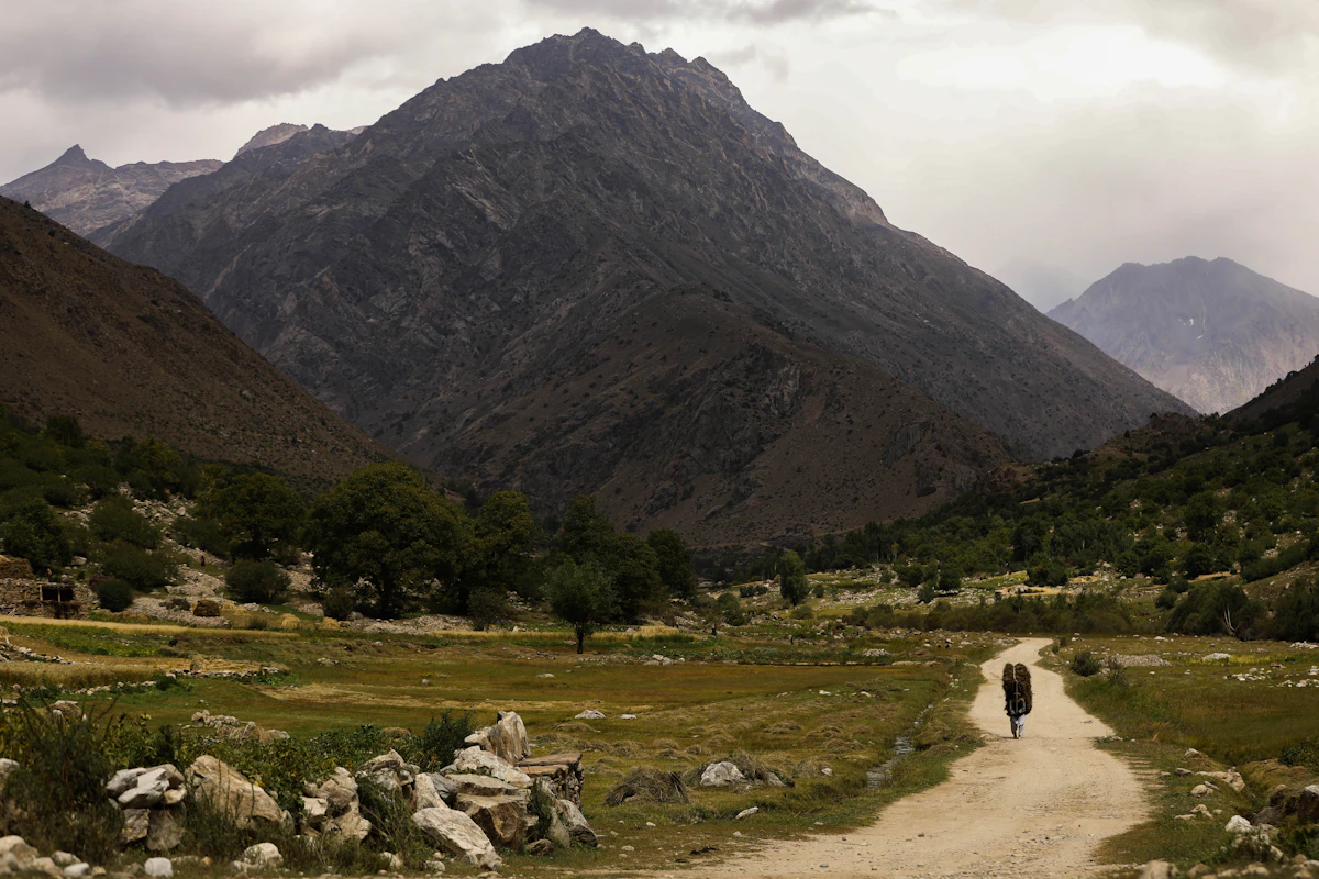Green grass field near a High Atlas mountain, Morocco