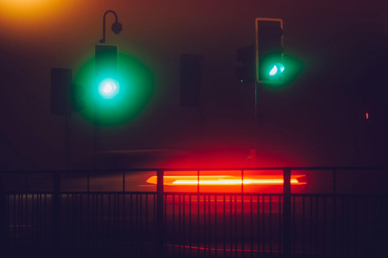 A traffic light showing green and red signals