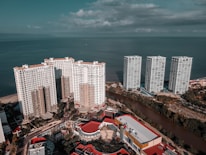 A stunning water view with highrise buildings, representing home evaluations.