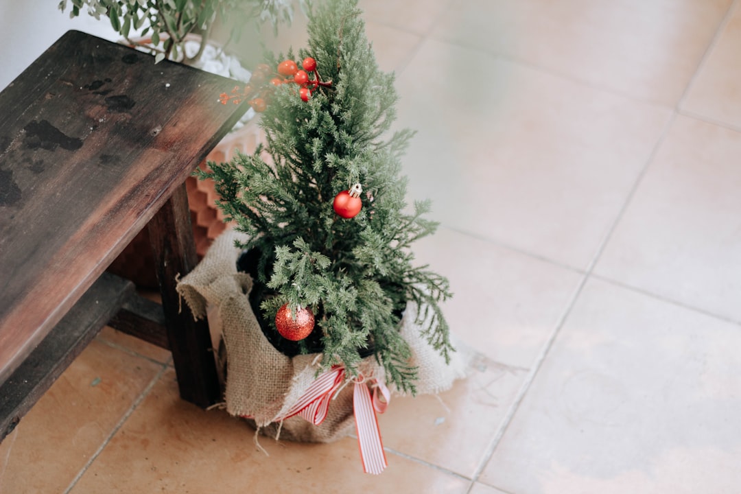 green christmas tree with red baubles