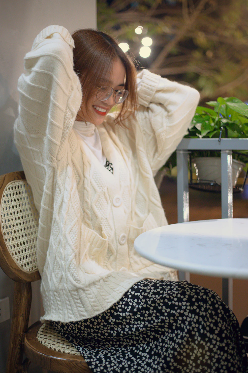 Beige Cable Knit Cardigan