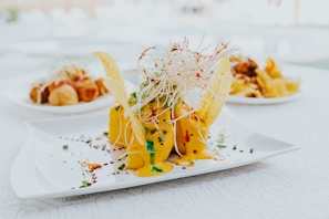 yellow and green vegetable on white ceramic plate