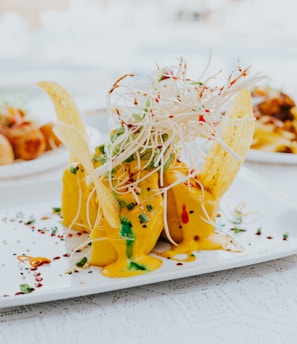 yellow and green vegetable on white ceramic plate