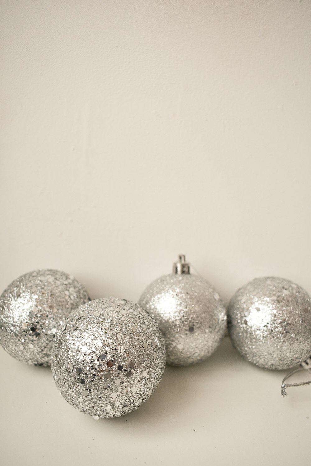 silver and white round baubles
