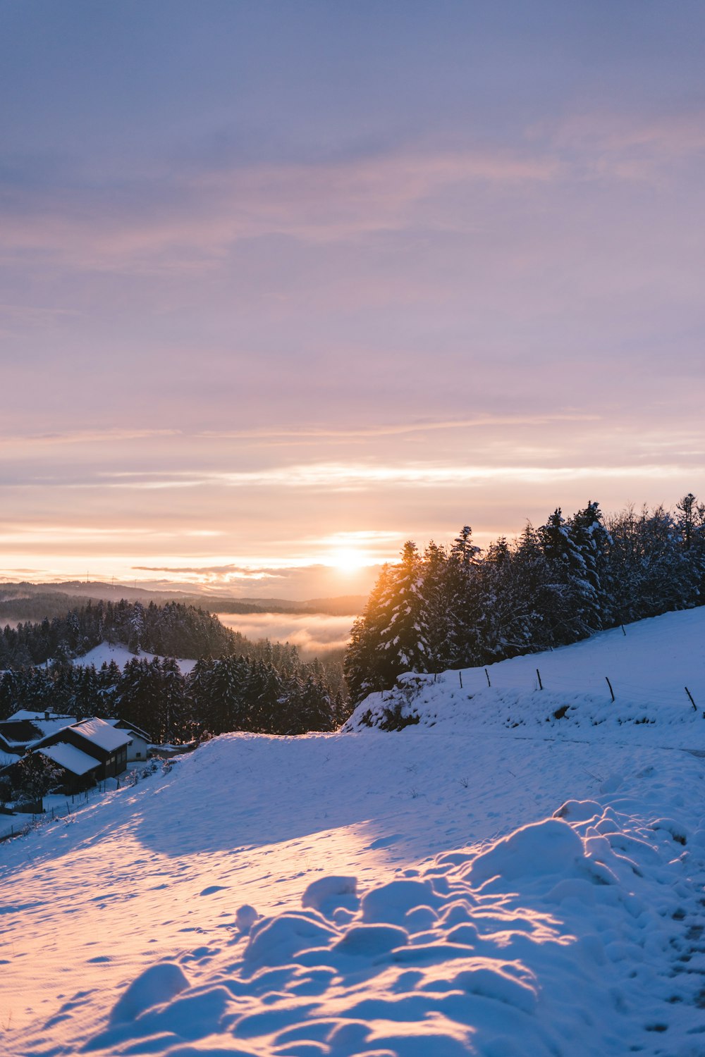 campo innevato durante il tramonto