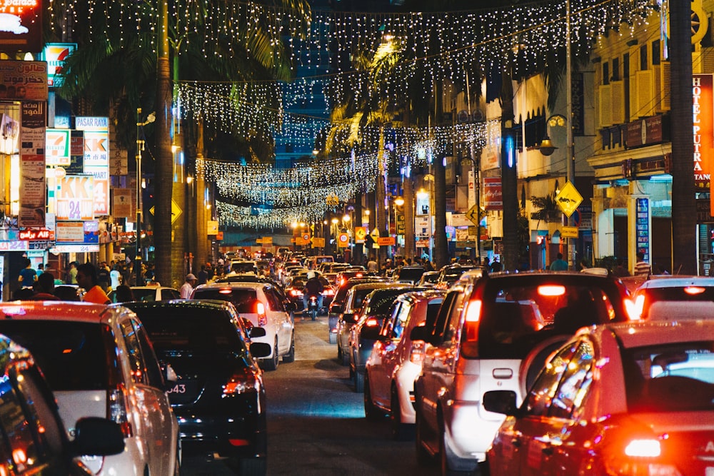 cars on road during night time