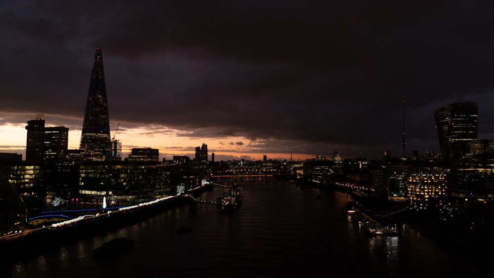 city skyline during night time