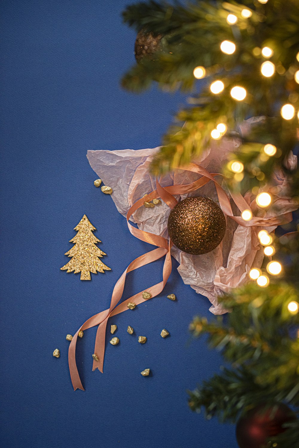 brown and white christmas baubles