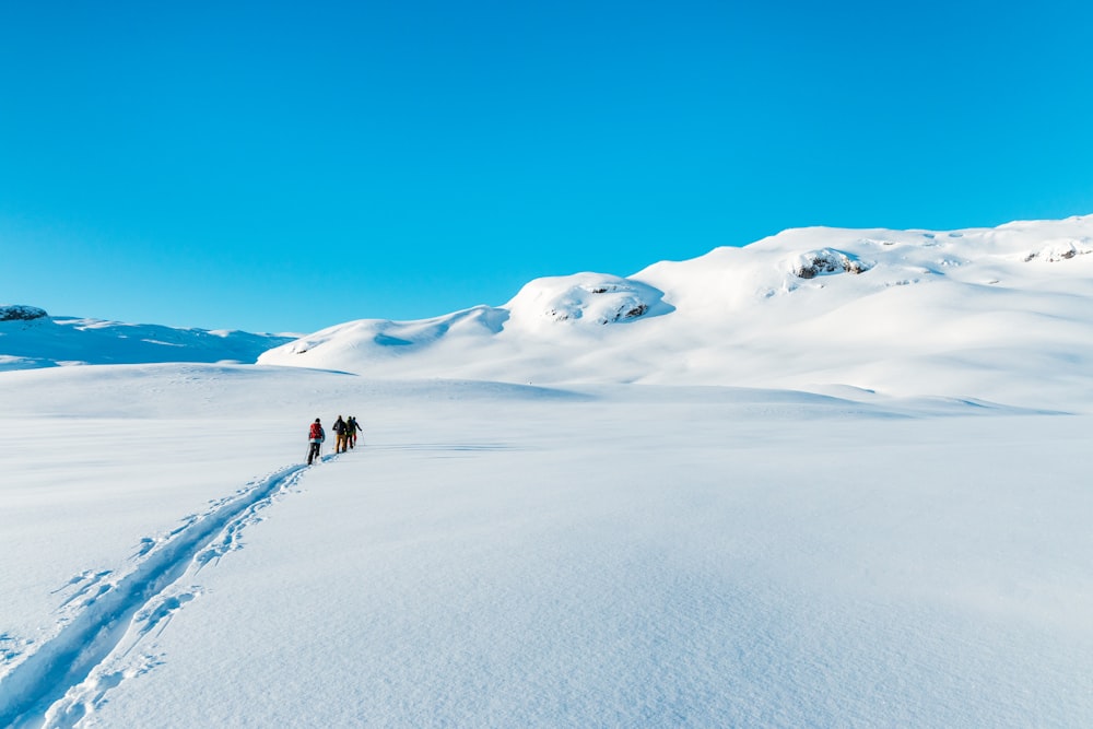 people walking on snow covered field during daytime